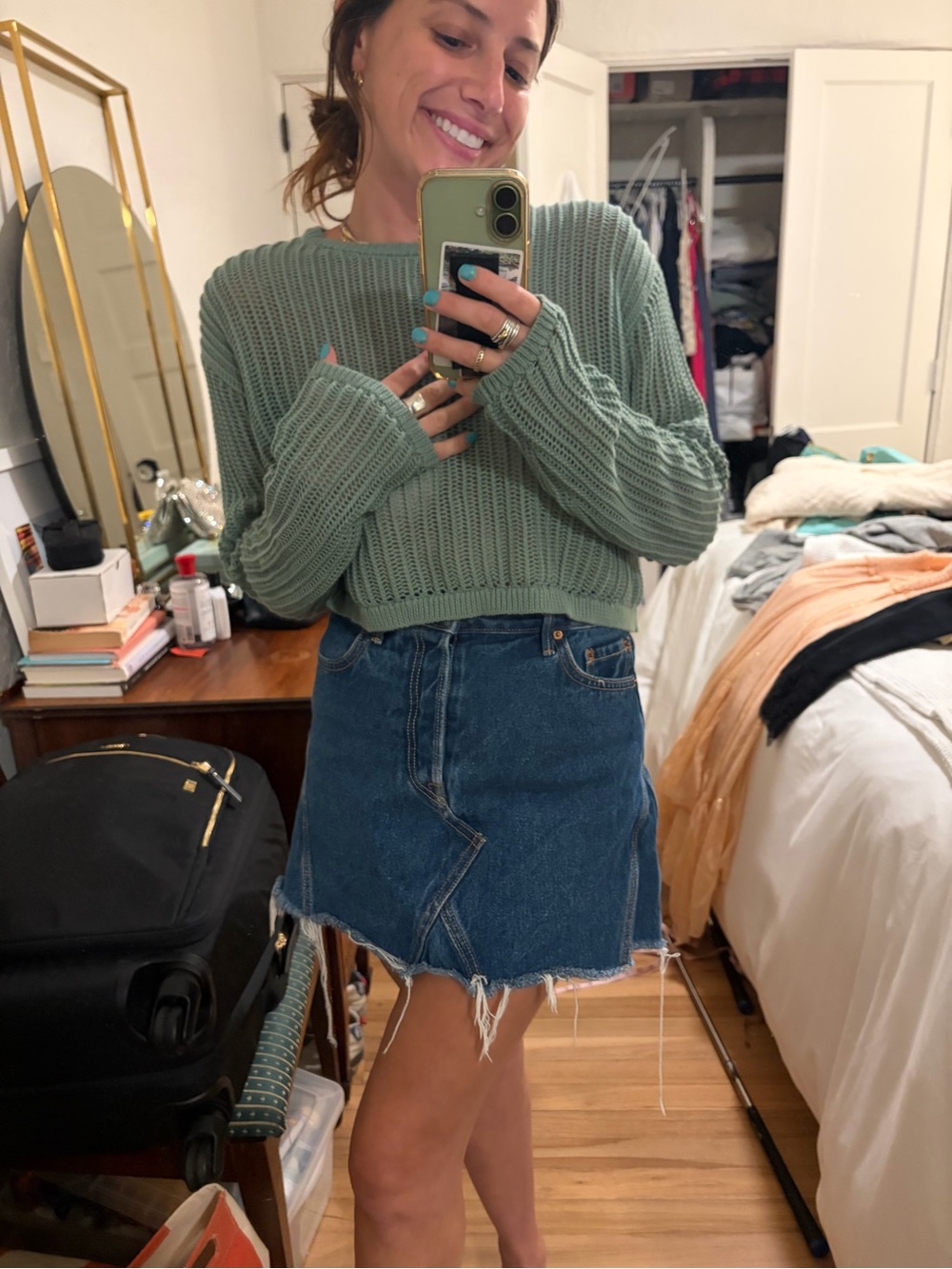 GRLFRND Eva Denim Mini Skirt Raw Hem High Rise Size 26 tonight it’s you